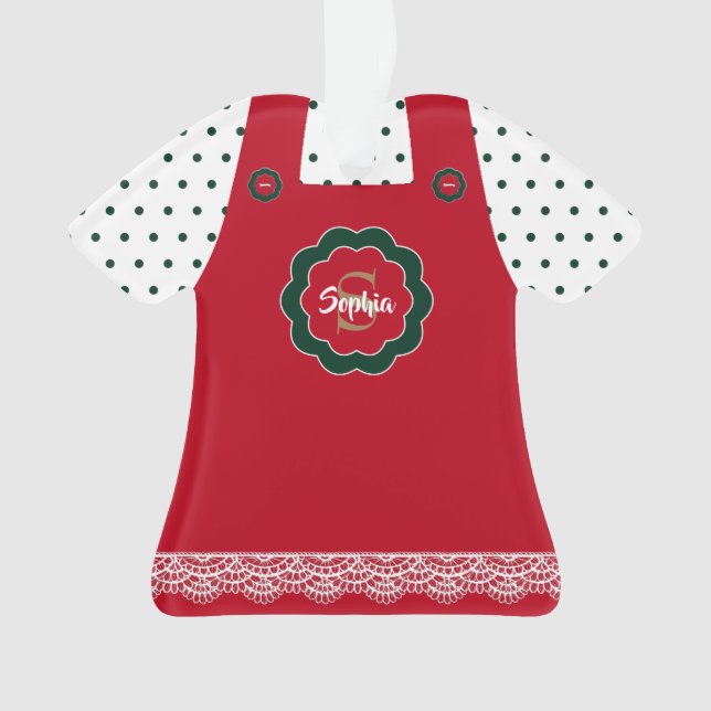 Christmas Red Pinafore Lace Trim Personalized Ornament (Front)