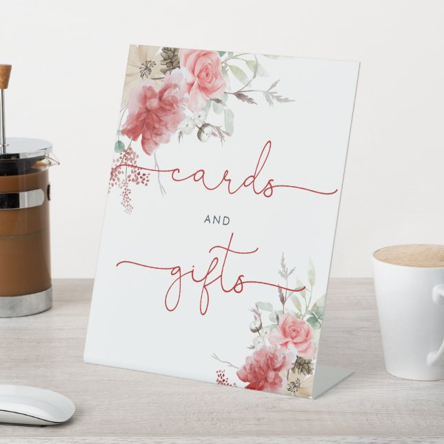 Christmas Red & Pink Floral Shower Cards & Gifts Pedestal Sign (In SItu)