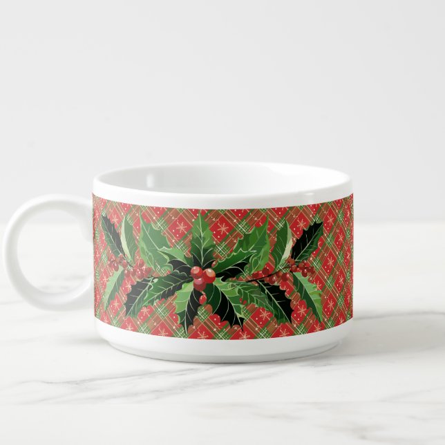 Christmas Red Plaid and Holly Bowl (Right)