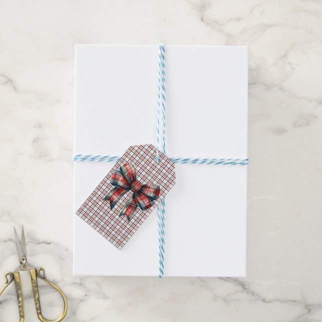  Christmas Red Plaid Bow Gift Tags (With Twine)