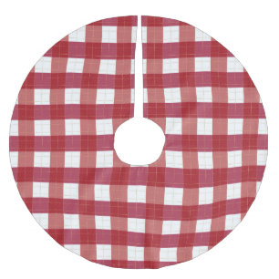 Christmas red plaid check grid gingham pattern brushed polyester tree skirt