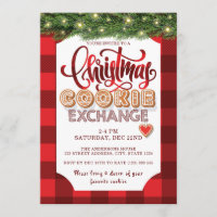 Christmas Red Plaid Cookie Exchange Party Invitation