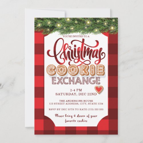 Christmas Red Plaid Cookie Exchange Party Invitation