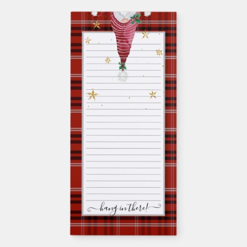 Christmas Red Plaid Gnome Hang in There Shopping Magnetic Notepad