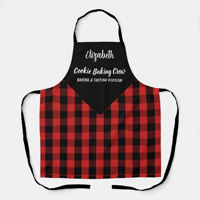 Christmas Red Plaid Holiday Baking Crew Apron (Front)