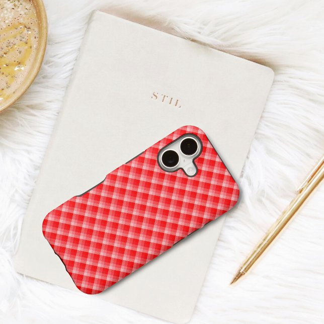 Christmas Red Plaid Holiday Diagonal Stripes Case-Mate iPhone Case (Creator Uploaded)
