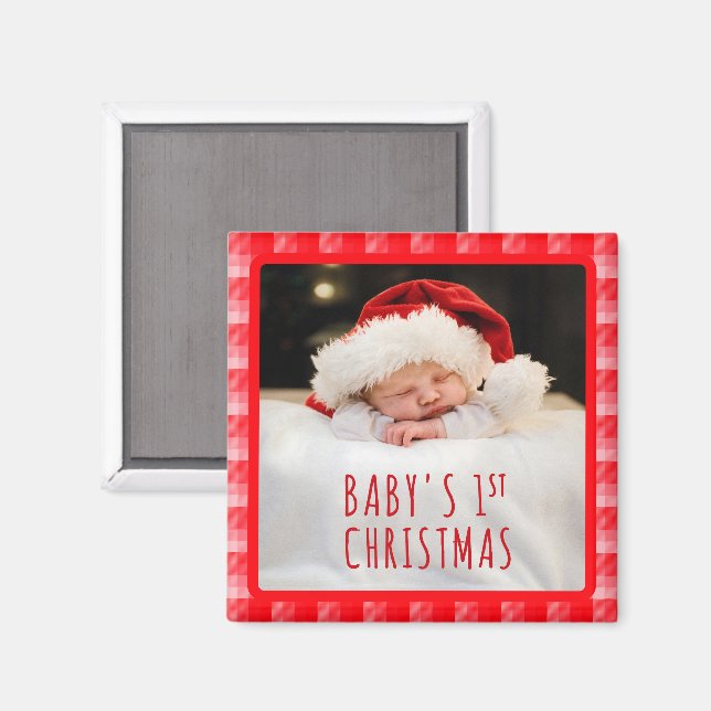Christmas Red Plaid Holiday Diagonal Stripes Magnet (Front/Back)