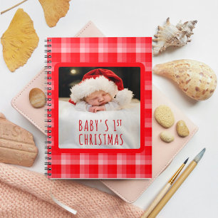 Christmas Red Plaid Holiday Diagonal Stripes Notebook