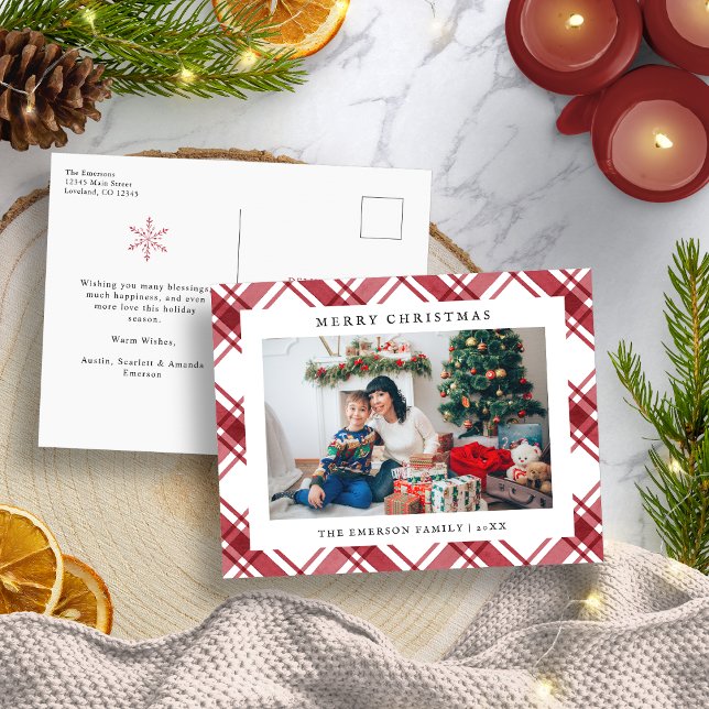 Christmas Red Plaid Holiday Postcard (Christmas Red Plaid Holiday Postcard
)