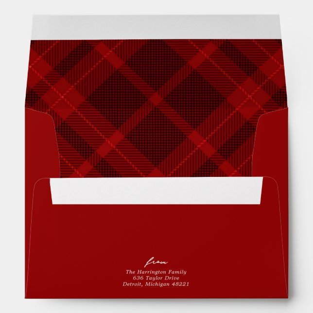 Christmas Red Plaid Monogram Return Address Envelope (Back (Bottom))