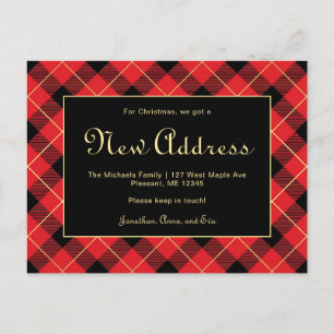 Christmas Red Plaid New Address Holiday Move Postcard