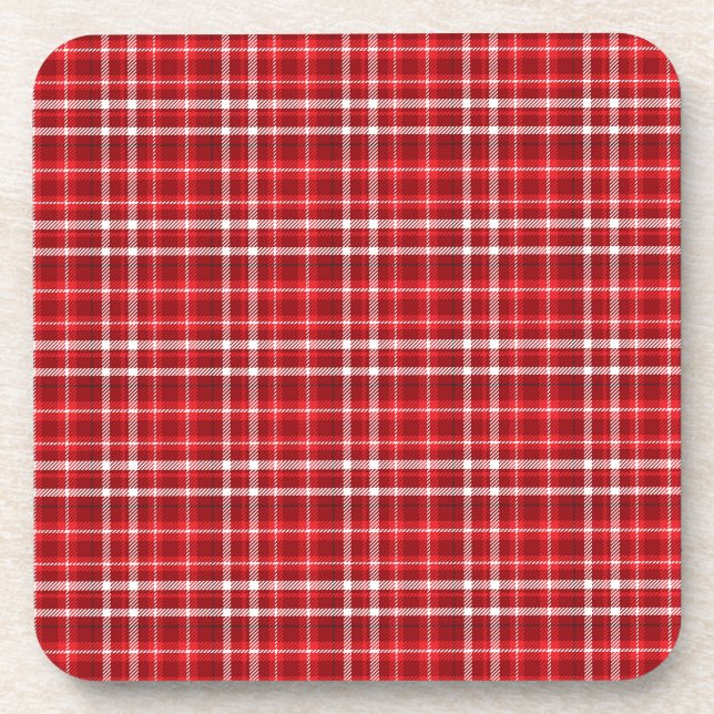Christmas Red Plaid Pattern Design-62667 Beverage Coaster (Front)