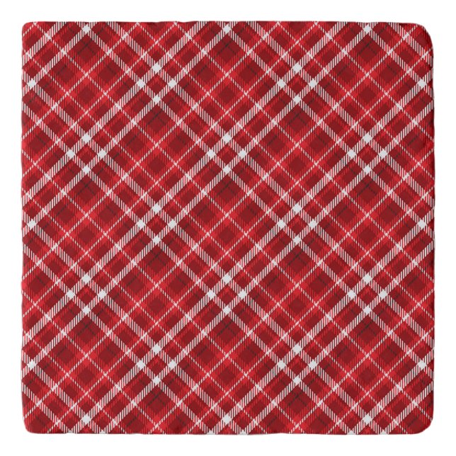Christmas Red Plaid Pattern Design-62667 Trivet (Front)
