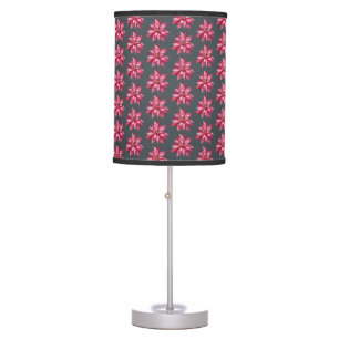 Christmas Red Poinsetta Pattern Floral Off-Black Table Lamp