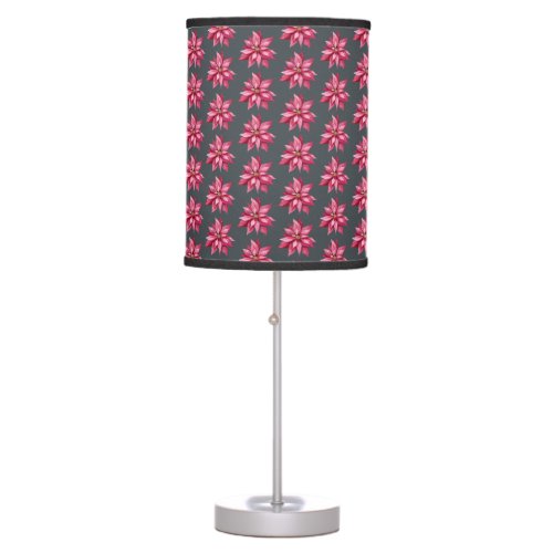 Christmas Red Poinsetta Pattern Floral Off_Black Table Lamp