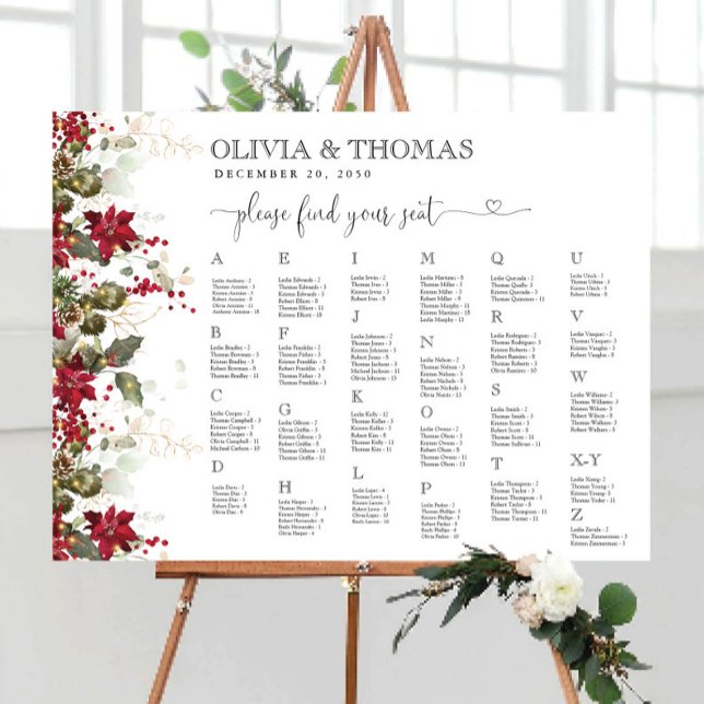 Christmas Red Poinsettia Alphabet Seating Chart Foam Board (Creator Uploaded)