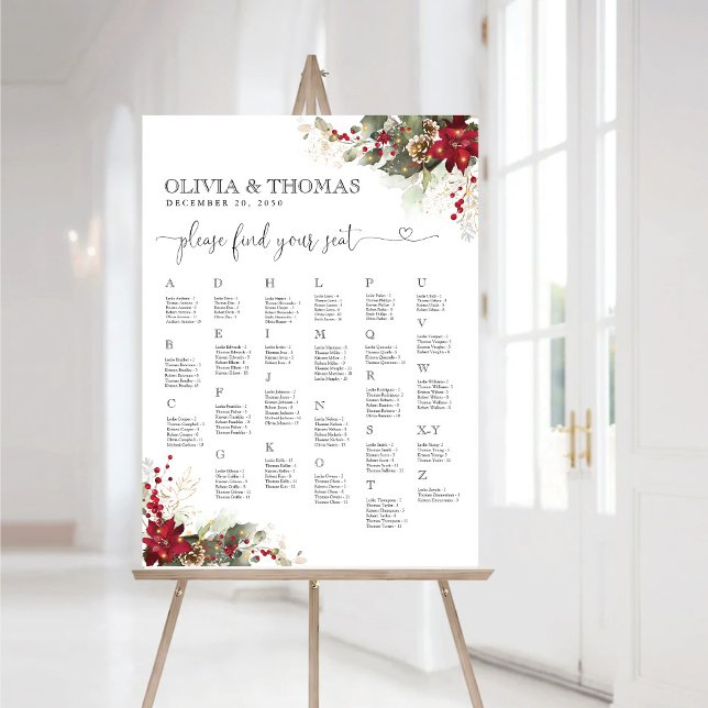 Christmas Red Poinsettia Alphabet Seating Chart Foam Board (Creator Uploaded)
