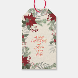 Christmas Red Poinsettia and Holly Berries Gift Tags