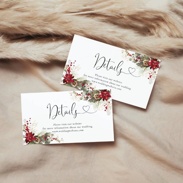 Christmas Red Poinsettia Baby Shower Details Enclosure Card (Creator Uploaded)