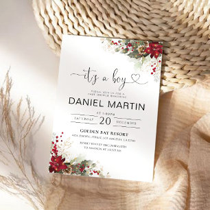 Christmas Red Poinsettia Baby Shower Invitation