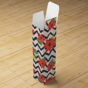 Christmas Red Poinsettia Black & White Chevron Wine Box