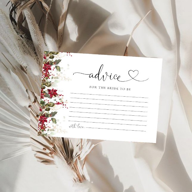 Christmas Red Poinsettia Bridal Shower Advice Card (Creator Uploaded)