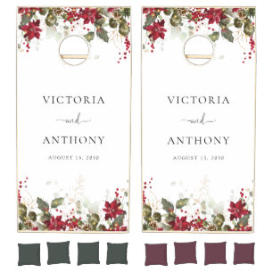 Christmas Red Poinsettia Bridal Shower  Cornhole Set