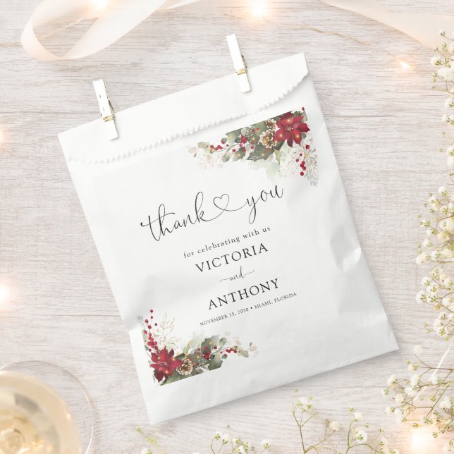 Christmas Red Poinsettia Bridal Shower Favor Bag (Clipped)