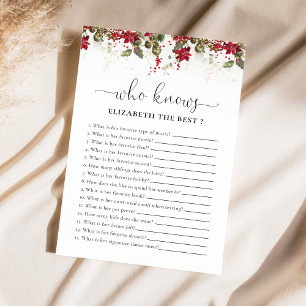 Christmas Red Poinsettia Bridal Shower Game