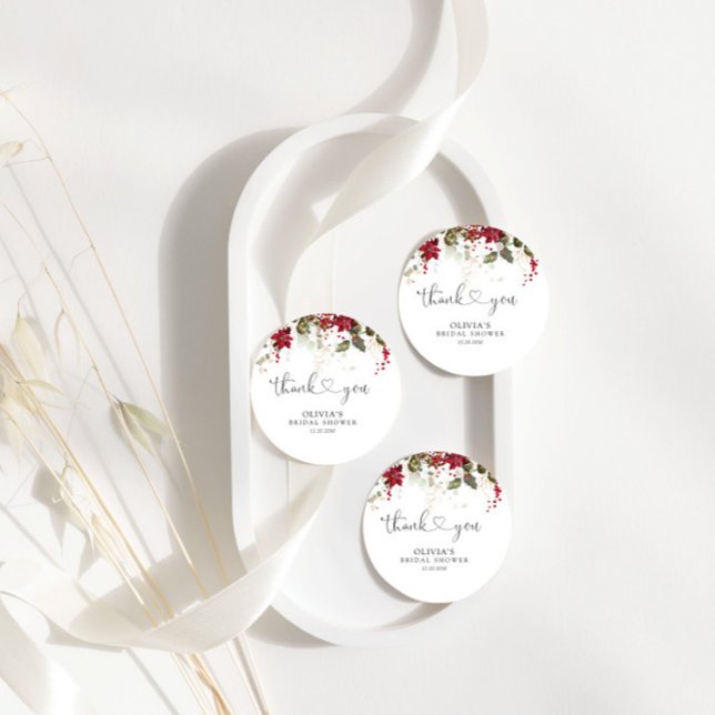 Christmas Red Poinsettia Bridal Shower Gift Tag (Creator Uploaded)