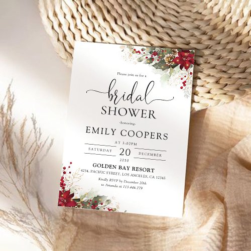 Christmas Red Poinsettia Bridal Shower Invitation