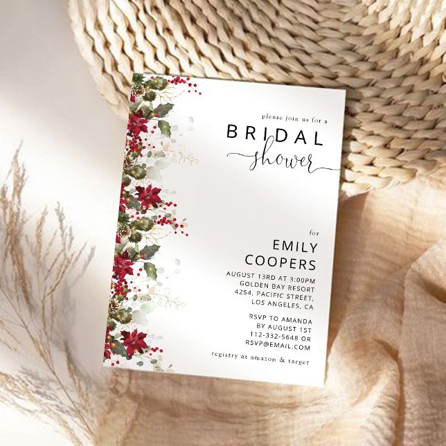 Christmas Red Poinsettia Bridal Shower Invitation (Creator Uploaded)