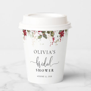 Christmas Red Poinsettia Bridal Shower Paper Cups