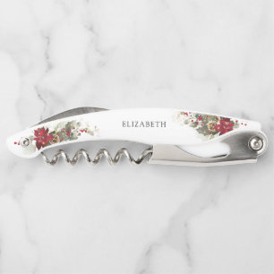 Christmas Red Poinsettia Bridal Shower Waiter's Corkscrew