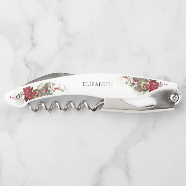 Christmas Red Poinsettia Bridal Shower Waiter's Corkscrew (Back)