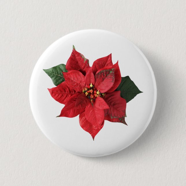 Christmas Red Poinsettia  Button (Front)
