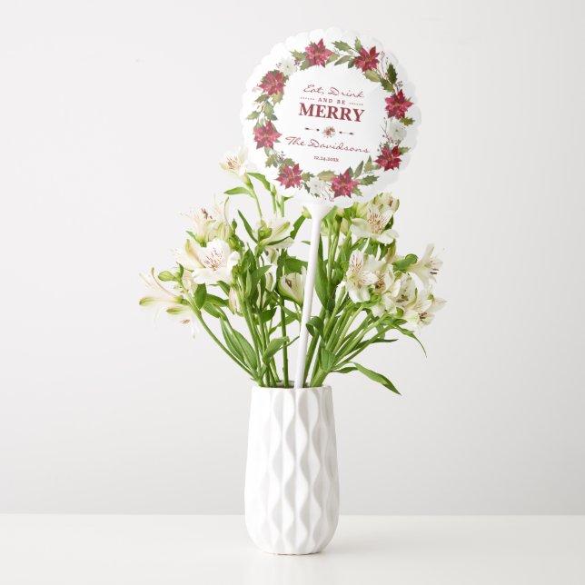 Christmas Red Poinsettia Eat Drink and be Merry Balloon (Vase)