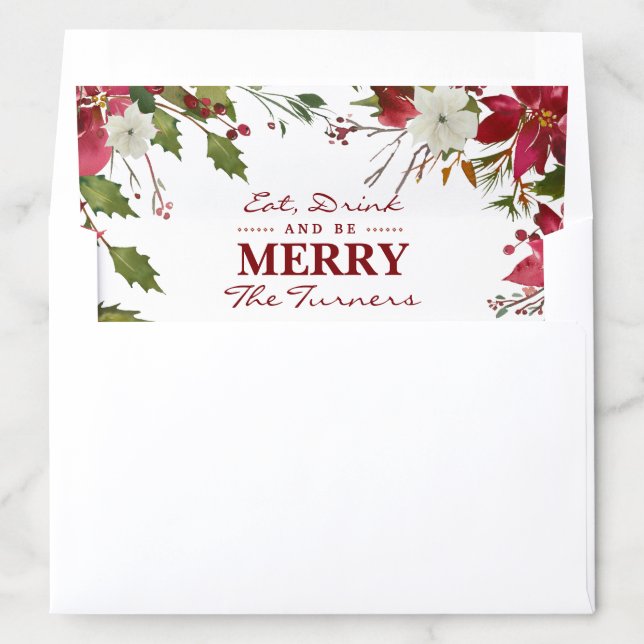 Christmas Red Poinsettia Eat Drink and be Merry Envelope Liner (In Envelope)