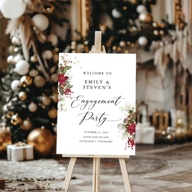 Christmas Red Poinsettia Engagement Party Foam Board (Creator Uploaded)