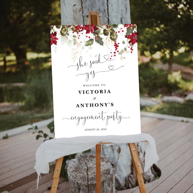 Christmas Red Poinsettia Engagement Party Foam Board (Creator Uploaded)