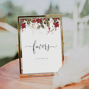 Christmas Red Poinsettia Favors Sign