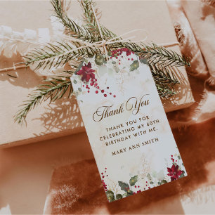 Christmas Red Poinsettia Floral Birthday Party Gift Tags