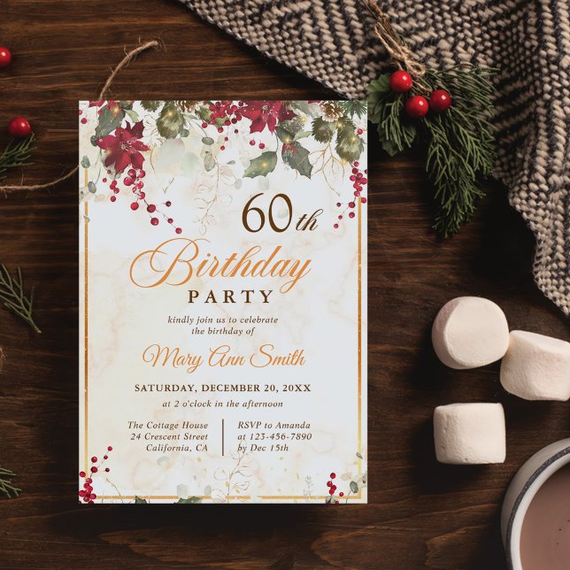 Christmas Red Poinsettia Floral Birthday Party Invitation (Creator Uploaded)