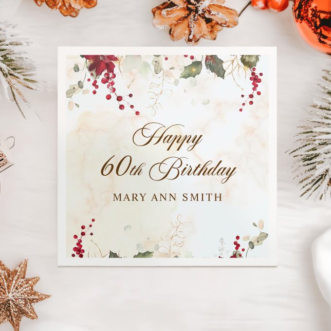 Christmas Red Poinsettia Floral Birthday Party Napkins (Creator Uploaded)