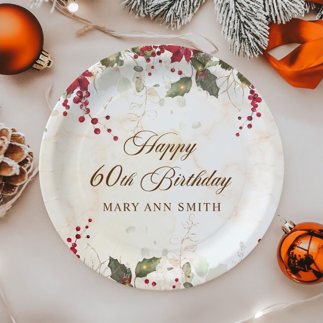 Christmas Red Poinsettia Floral Birthday Party Paper Plates (Creator Uploaded)