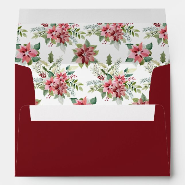 Christmas Red Poinsettia Floral Holiday Elegant Envelope (Back (Bottom))