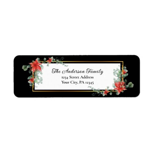 Christmas Red Poinsettia Floral Watercolor Label
