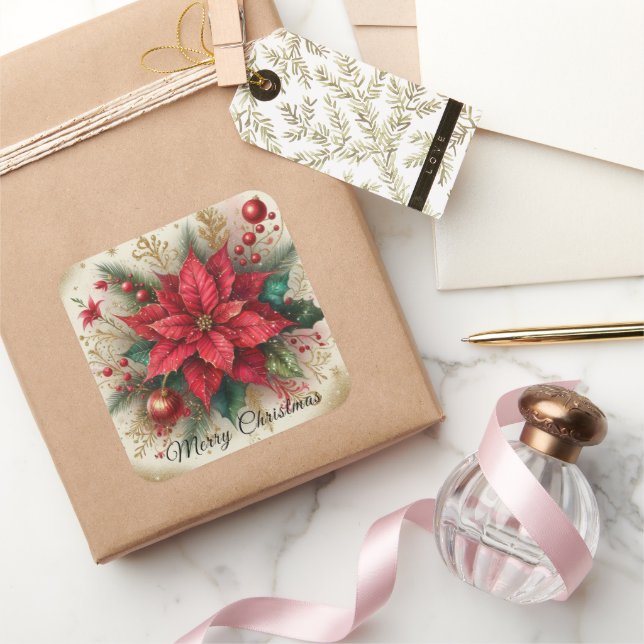 Christmas Red Poinsettia Flower Sticker (Gifting)