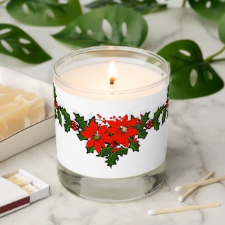Christmas Red Poinsettia Flower with Holly 