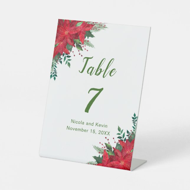 Christmas Red Poinsettia Flowers Wedding Pedestal Sign (Front)